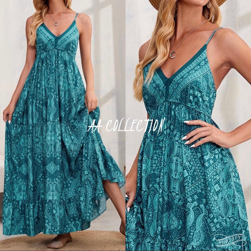 Bohemian Boho Gypsy Ruffle Cami Maxi Dress - Picture 2 of 8